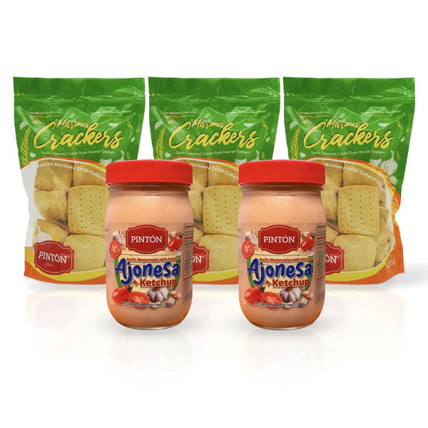Pintón Combo — Triple Galletas de Ajo (Garlic Crackers) + 2 Ajonesas (garlic mayo) with Ketchup