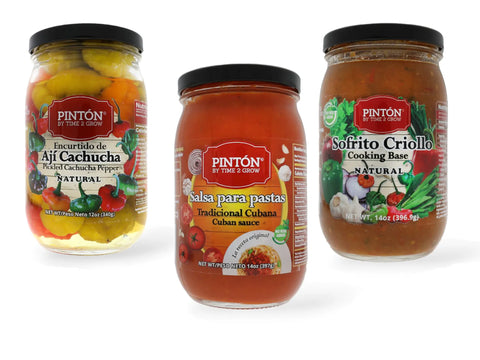 Pintón Flavorful Trio: Sofrito, Traditional Sauce & Pickled Peppers Combo (Save more)