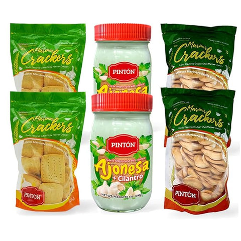 Paquete combinado de aperitivos cubanos Pintón, galletas de ajo, galletas cubanas, alioli de cilantro, porciones de 1.06 oz
