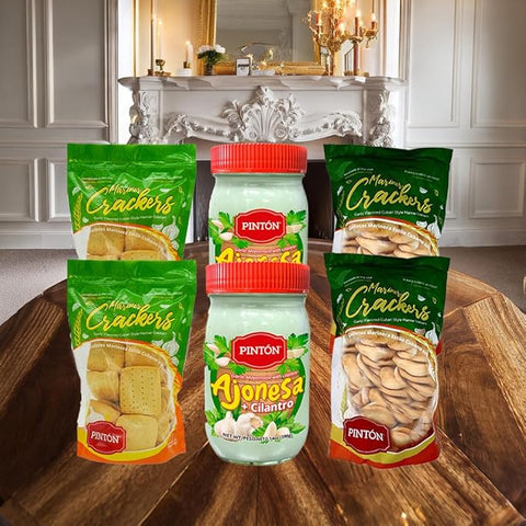 Paquete combinado de aperitivos cubanos Pintón, galletas de ajo, galletas cubanas, alioli de cilantro, porciones de 1.06 oz