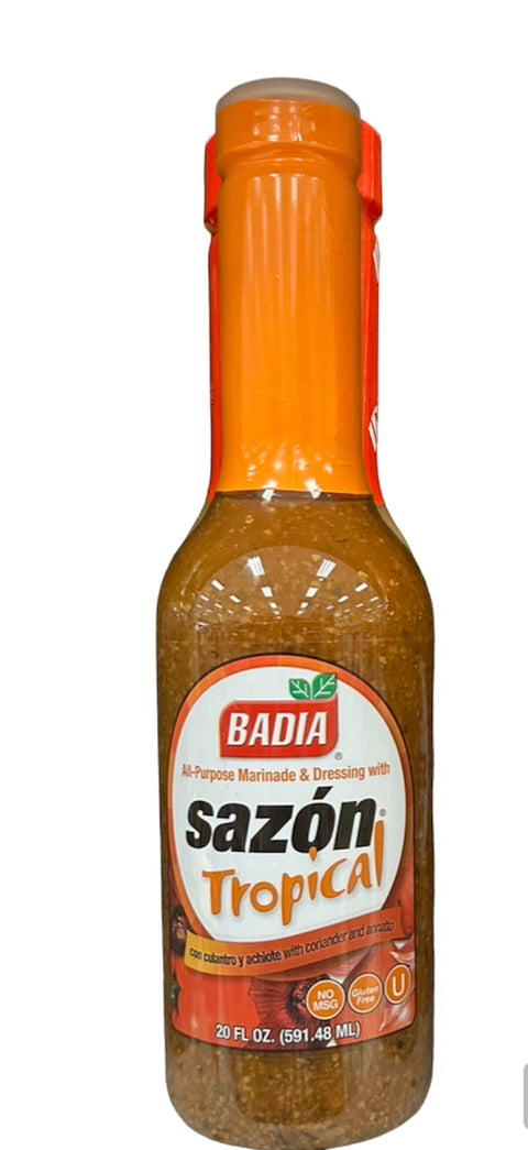 Sazón tropical con culantro y achiote.