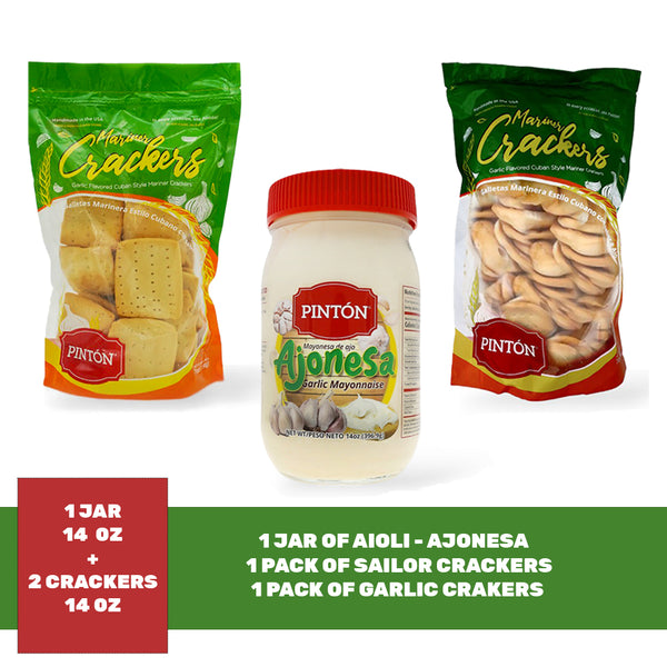 Ajonesa Combo with Cookies (Pack of 2) — Save More! Garlic Mayonnaise Snacks & Crackers — Delicious Mini Tasting Pack