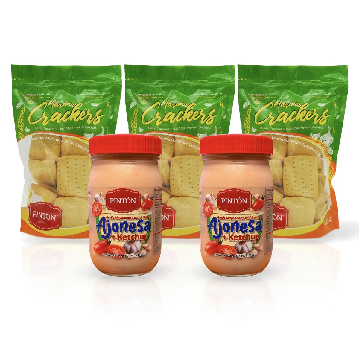 Pintón Combo — Triple Galletas de Ajo (Garlic Crackers) + 2 Ajonesas (garlic mayo) with Ketchup