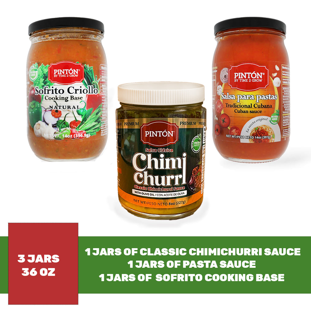 Combo Gourmet Pintón Chimichurri — frasco de Salsa para Pastas tradicional cubana y frasco de Sofrito Criollo, sabor natural tradicional