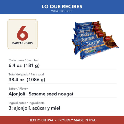 Lo que recibes: 6 barras de turrón de ajonjolí de 6.4 oz (181 g)