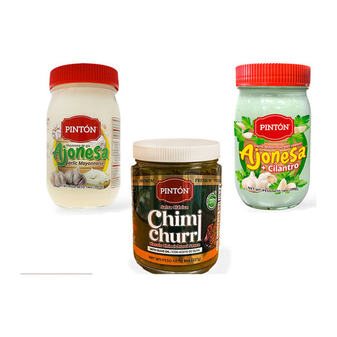 Combo Gourmet Pintón — Ajonesa clásica, Ajonesa con Cilantro y Chimichurri cubano